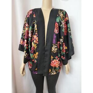 H&M Conscious Black Floral Kimono Cardigan Open Top Size XS/S #C